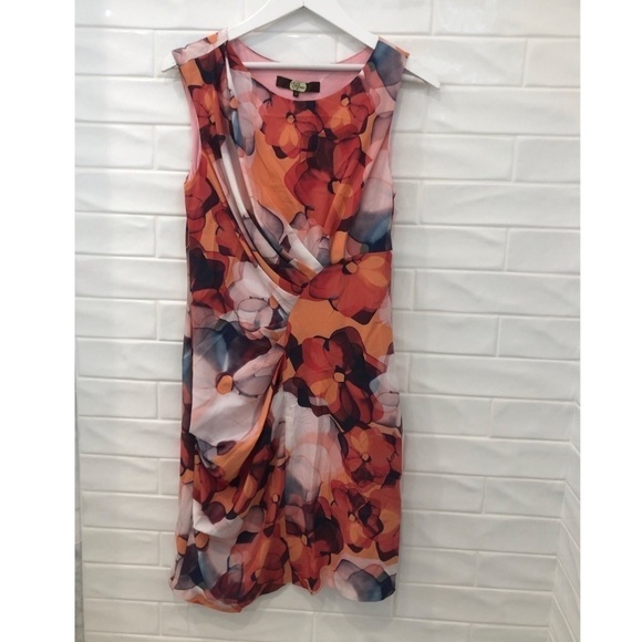 EVA Franco Cap Sleeve Side Ruched Print Dress - Picture 3 of 7
